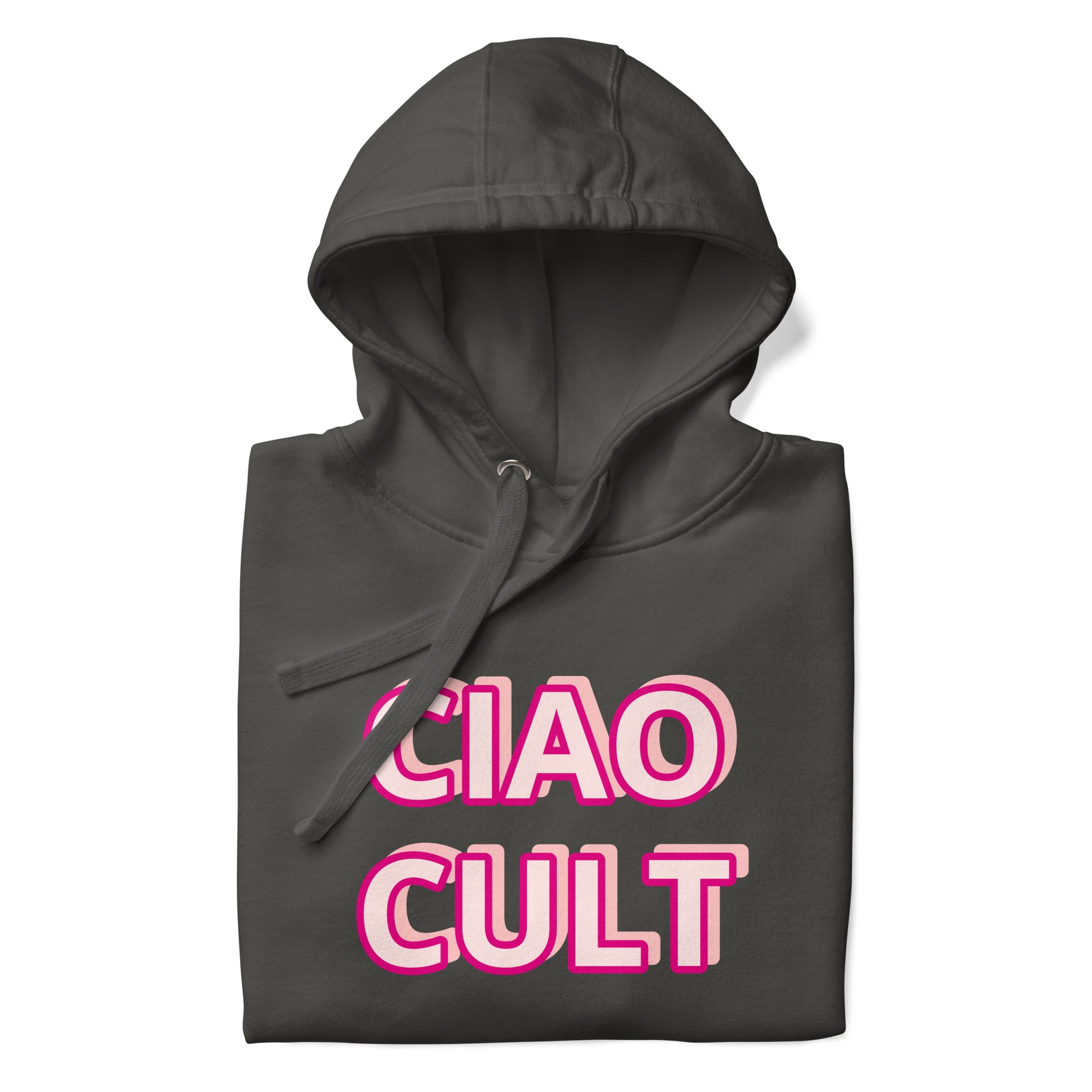 Black hoodie with bold pink and white "CIAO CULT" graphic on front, drawstring hood, soft fleece material. - Ciao Cult - Black / S