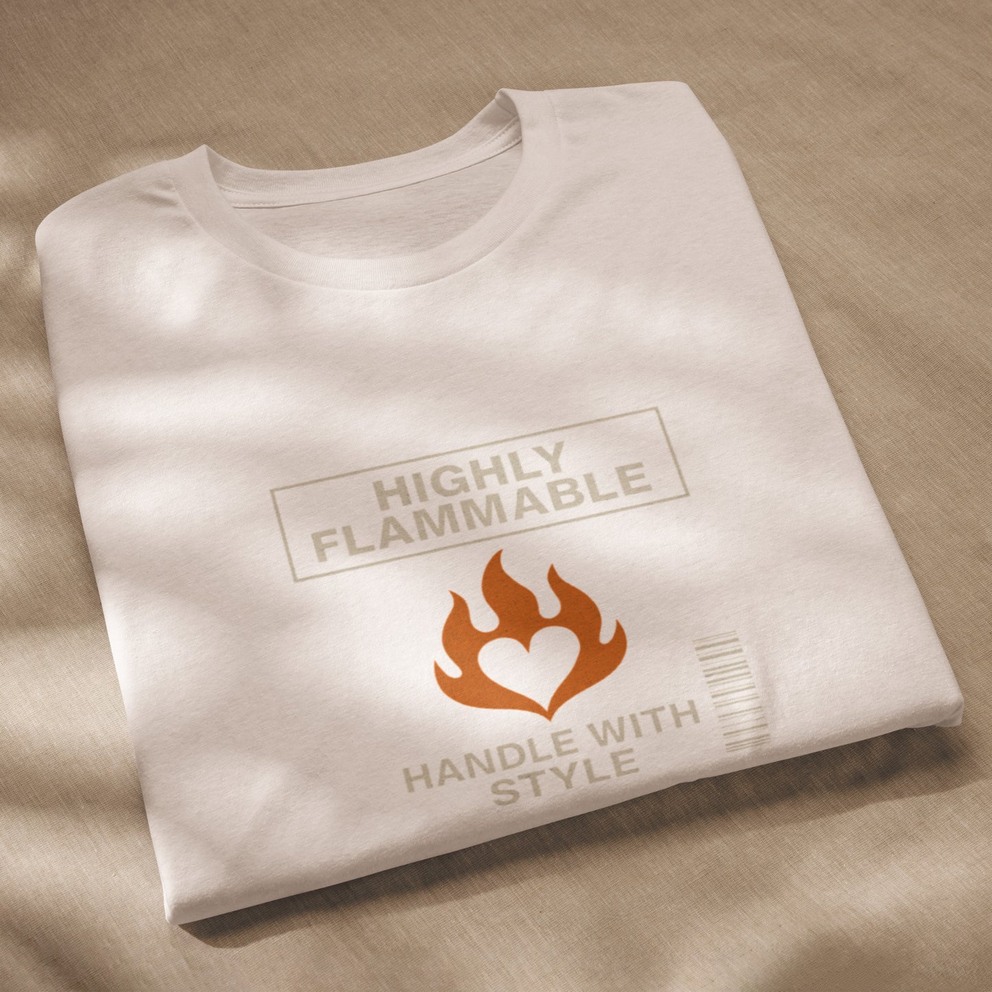 White eco-friendly unisex tee with "Highly Flammable" text, flame graphic, and "Handle With Style" slogan. - Ciao Cult - Black / XS